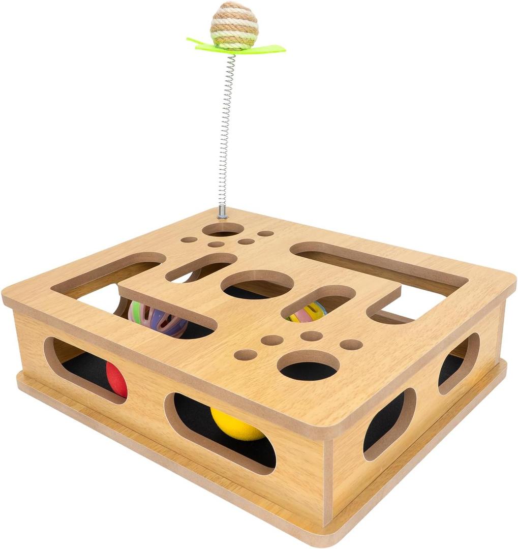 Cat Scratch Puzzle Enrichment Box,Cat Nail File Enrichment Box,No Assembly Required,Built-in Sandpaper Trims Your pet's Claws as They Play(Burlywood Color)