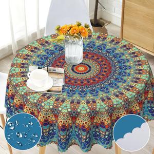 Boho Round Tablecloth 70 inch, Bohemian Circle Table Cloth Decor for Home Kitchen Dining