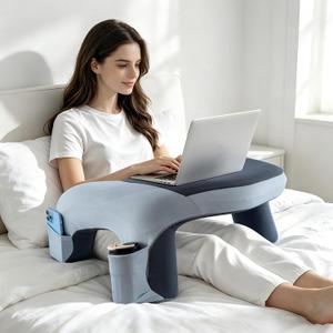 Lap Desk Pillow, Ergonomic Curved Memory Foam Lap Desk, Cup Holder & Phone Pocket, Breathable Non‑Slip for Bed Couch, for Gaming Reading, Gamer Gift (Accents)