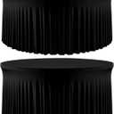 2 Pack Black 60 inch Round Spandex Tablecloth, Washable Stretchy Fitted 5FT Round Tables,Elastic Edge with Skirt, Wrinkle-Free Table Cloths for Wedding Banquet Party Birthday Buffet