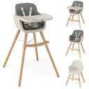 BABY JOY Baby High Chair, 3-in-1 Convertible Wooden Highchair for Babies & Toddlers, Infant Feeding Chair w/ 5-Point Safety Harness, Footrest, Adjustable Legs, Removable Tray & PU Cushion (Dark Gray)