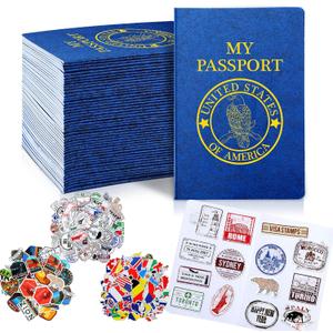 696 Pcs Passport Book Set 48 Pcs Fake Passport Book with 648 Assorted Travel Stickers for Scrapbooks Party Favors Wall Decals Arts Crafts Supplies Game Prizes Collections