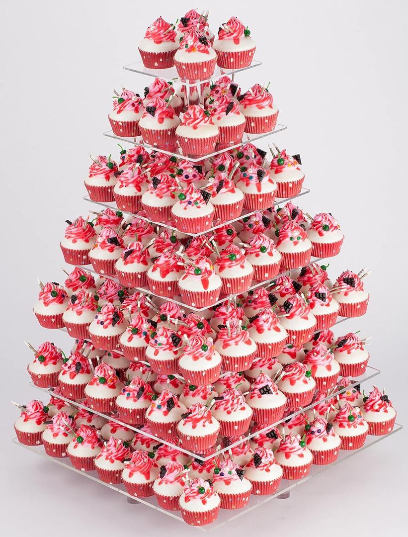 YestBuy 7 Tier Square Acrylic Maypole Cupcake Stand Cupcake Tower Stand, Premium Cupcake Holder, Display for Pastry Wedding Birthday Party