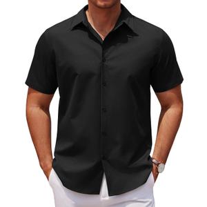 COOFANDY Men's Casual Short Sleeve Button Down Shirts Untucked Dress Shirts Wrinkle Free Summer Wedding Shirts Solid (Blue, M)