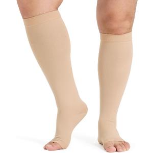 KEKING Extra Wide Calf Compression Socks for Men & Women, 20-30 mmHg Compression Stockings Open Toe - Plus Size Knee High Support Hose for Varicose Veins, Pain Relief, Swelling, Beige S KEKING Extra Wide Calf Compression Socks for Men & Women, 20-30 mmHg Compression Stockings Open Toe - Plus Size Knee High Support Hose for Varicose Veins, Pain Relief, Swelling, Beige S