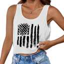 Aluvee USA 4th of July Tank Tops Women Red White and Blue Shirts Tank Tops American Patriotic Flag Crop Sleeveless Tee (White, L)