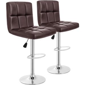 BestOffice Bar Stools Set of 2, Adjustable PU Leather Swivel Barstools, Modern Counter Stools with Back and Footrest, Counter Height Barstools for Bar, Kitchen and Dining Room