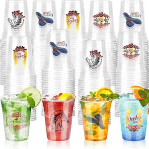 100 Pcs Derby Plastic Cups, 16 oz Mint Julep Disposable Party Cups for Horse Racing Derby Party Supplies