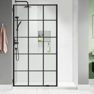 Bathroom Shower Door 37" W x 78.75" H, Frameless Fixed 3/8" (10mm) Thick Clear Tempered Glass Door Panel, Matte Black Clamp Hardware