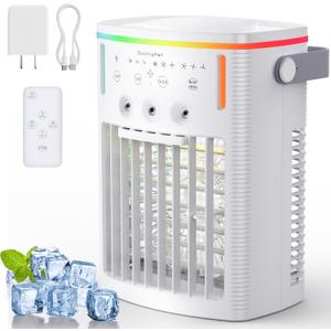 Portable Air Conditioners,Evaporative Air Cooler with 1000ML Water Tank,3 Spray Ports,3 Speeds & 3 Mist Level,7 Color Night Light,8H Timer, Personal Ac Units for Bedroom Office Camping