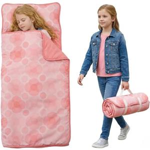 Toddler Nap Mat with Removable Pillow and Blanket (21" x 48") - Soft Sleep Mats for Kids, Daycare, Preschool, Travel - Machine Washable Roll Up Sleeping Bag - Nap Mat by Zunee (Floral Pink)