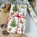 MAYPLUSS Christmas Wrapping Paper Roll - 17 In x 33 Feet - Cute Watercolor Christmas Tree Candle Pinecone Goblet Gift Wrap Paper for New Year, Holiday, Kids