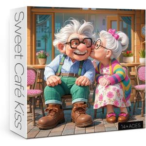Colorful Valentines Day Puzzle for Adults 1000 Pieces, Grandma Grandpa Jigsaw Puzzle, Couples Cafe Love Puzzle