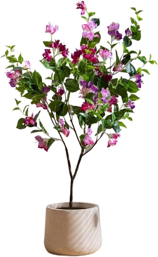 5FT Pink/Purple Artificial Bougainvillea Tree, Beautiful Artificial Tree for Outdoor Indoor Office Wedding Home Decor Used for Dining Table Center, Wedding Parties, and(Purple,3ft) (0in)