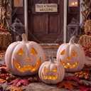 Fuutreo 3 Pcs Resin Halloween Pumpkin Decor Jack O' Lantern Outdoor Decor