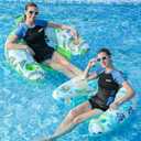 2 Pack Inflatable Pool Float Chair, Floating Pool Chair Adults Pool Lounger Float with Cup Holder & Handles Water Floats for Adults Lake Chair Floats for Swimming Pool River Beach Party