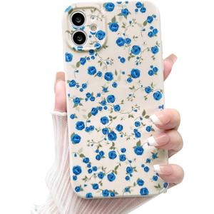 NITITOP Compatible with iPhone 11 Case Cute Flower for Women Girls Floral Rose Design Vintage Shockproof Soft Girly Slim TPU Fashion Protective Phone Cover - Blue