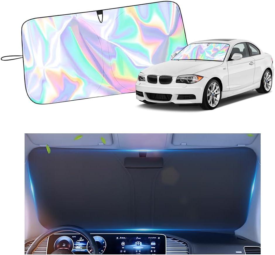 57.09 * 31.5" Windshield Sun Shade Foldable, Upgraded 210T Radium Titanium Silver Car Windshield Cover with Storage Pouch for Automotive Interior Protection, Universal Car Sun Shade (57.09 * 31.5 inch)