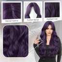 7JHH WIGS 31in Purple Long Water Body Wavy Wigs with Curtain Bangs Natural Heat Resistant Synthetic Fiber Midlle Part Women Curly Wigs for Chrismas Daily Party Daily Used