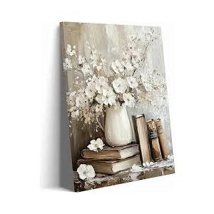 ZYGARTEQ Vintage Flower Books Canvas Wall Art Spring Floral Prints Light Academia Aesthetic Wall Decor Pictures Antique Cottagecore Artwork for Bedroom Living Room Gallery Decoration 16x24in