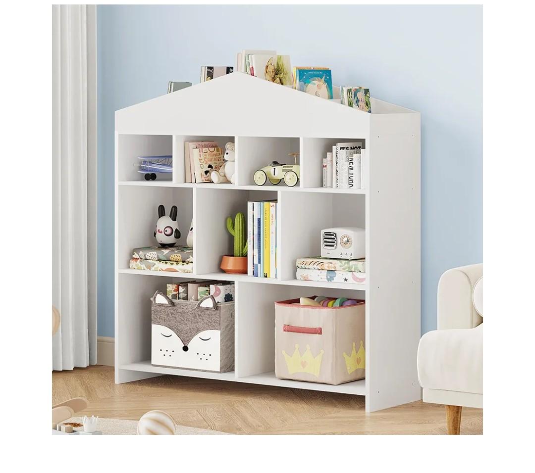 IDEALHOUSE Toy Storage Organizer 9-Cubby Kids Bookshelf 40.7in Width White Bookcase Toddlers Playhouse Cabinet Shelf for Boys Girls Wooden Cubby Storage Toy Shelf for Playroom, Nursery, Kids Room
