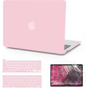 Anban Compatible with MacBook Pro 13 inch Case 2025 2024 2023 M2 2022-2016 M1 A2338 A2251 A2289 A2159 A1989 A1708 A1706, Plastic Laptop Hard Shell Case +Keyboard Cover +Screen Protector, Baby Pink