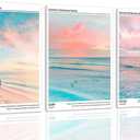 HNNXAR Pastel Coastal Canvas Wall Art Set Of 3 Colorful Beach Surf Poster Picture Prints Modern Preppy Aesthetic Ocean Painting College Room Decor For Dorm Apartment Girl Room Bedroom 16x24 Framed