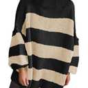 Saodimallsu Womens Oversized Striped Sweater Mock Neck Chunky Knit Lantern Long Sleeve Fall Trendy Tunic Sweaters Top Black L
