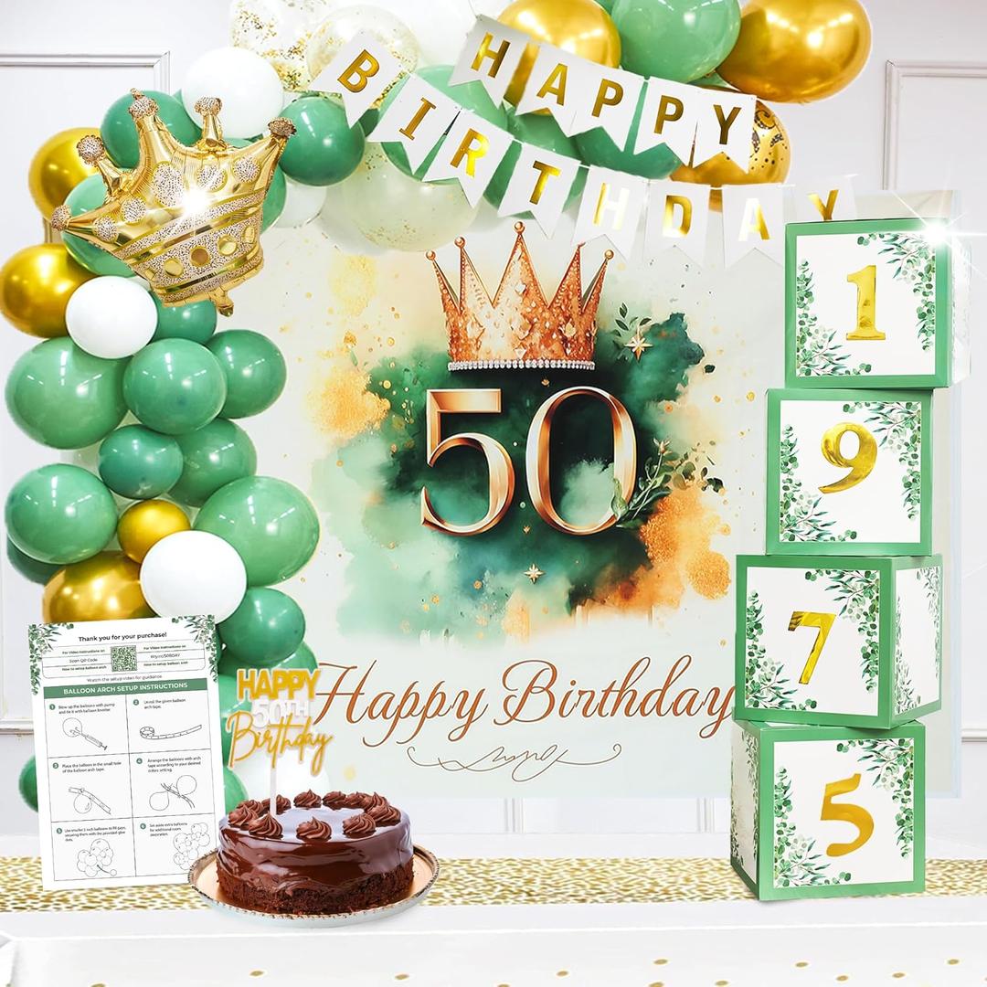 50th Birthday Decorations for Women & Men - 140 Pieces - Gold & White Decor Set with Happy 50th Birthday Banner, Balloons, Decor Boxes, and Table Decorations - Elegant 50th Birthday Party Favors