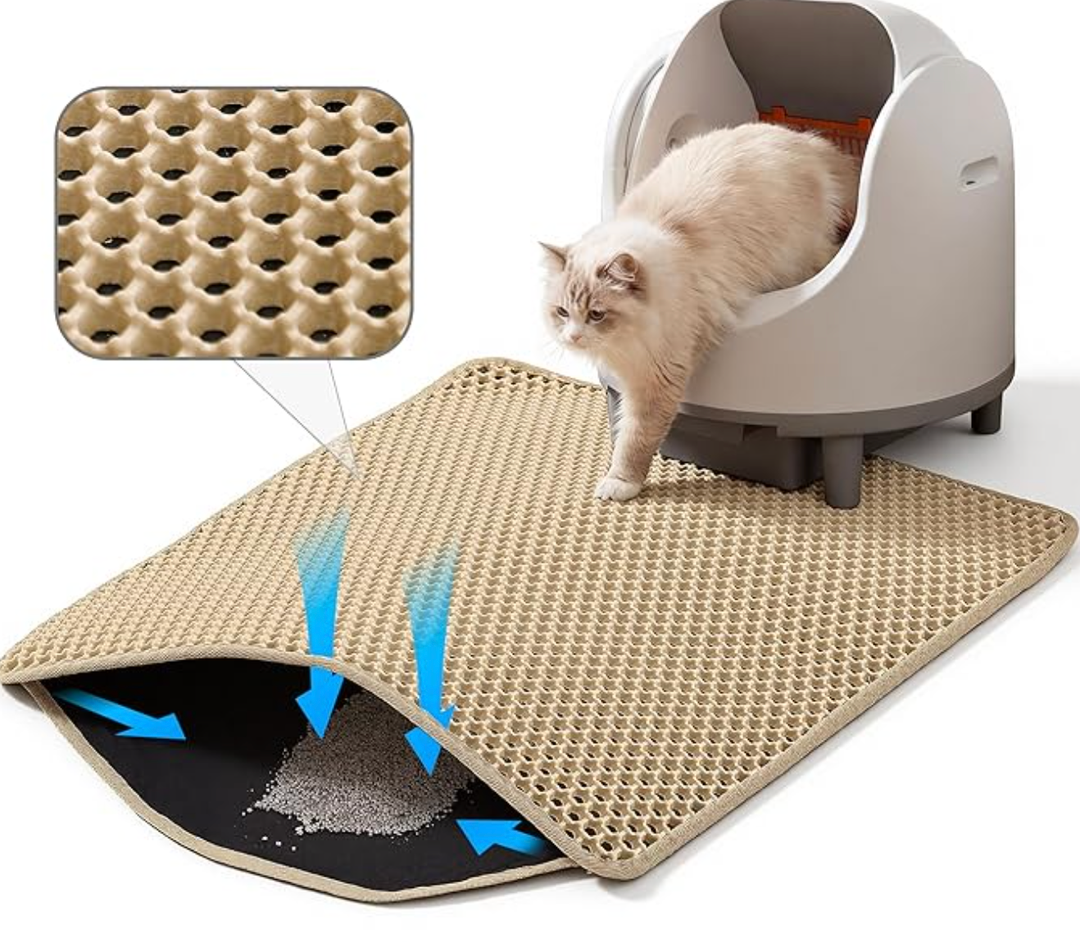 Cat Litter Mat 23"×23", 
 Large Double Layer Honeycomb Cat Litter Trapping Mat, Non Slip Waterproof Urine Proof Cat Litter Box Mat for Floor, Kitty Litter Rug, Cat Supplies, Beige