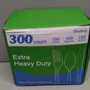 Dealusy 300 Count Extra Heavy Duty Clear Plastic Silverware, 100 Forks, 100 Spoons, 100 Knives, BPA-Free, Heat Resistant, Disposable Plastic Utensils Set, Plastic Cutlery Set, Plasticware Bulk