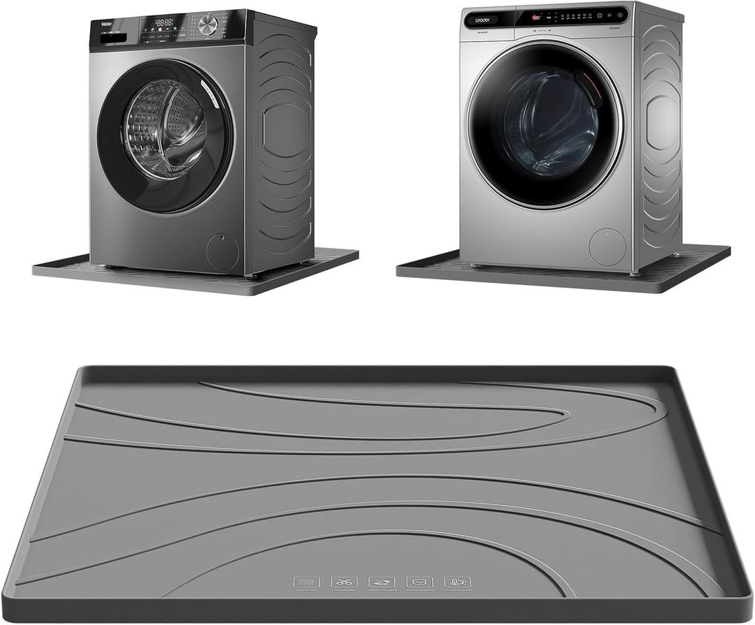 Washing Machine Drain Pan Silicone mat  26.5x26.5 Inch Non-Slip Waterproof Washer Drip Tray, Anti-Vibration Soft Mat for Under Dryer or Washer, Floor Leak Protector for Laundry Room