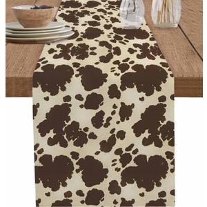 Brown Animal Print Table Runner Cotton Linen 72 Inch Holiday Dresser Scarves, Vintage Wild Animals Skin Texture Tablerunner for Kitchen Coffee Dining Bedroom Living Room Dinner Scarf Décor 13''x72''