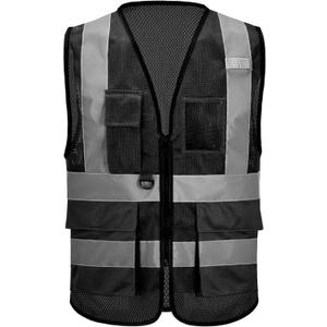 High Vis Safety Vest Reflective Strips, Multi-Pocket Design (Medium)