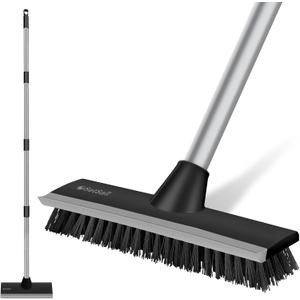 SetSail Floor Scrub Brush with 51-Inch Long Adjustable Handle 2 in 1 Scrape Brush Stiff Bristle Floor Scrubber for Cleaning Shower Bathroom Garage Kitchen Wall Deck Tub Tile, Black