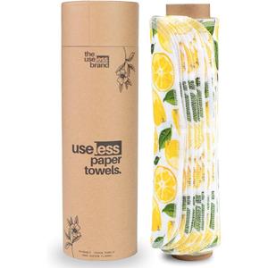 The Useless Brand Reusable Paper Towels Roll | 12 Eco Friendly Washable Cotton Flannel Towels w/Cardboard Roll | Zero Waste & Sustainable | Fits on Most Holders (Lemons, 12 Pack)