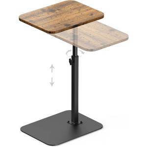 HzTinT TV Tray Side Table Sofa Tray for Couch Heavy Metal Base Swivel/Adjustable Height, Sofa Bed Bathroom Living Room, Study TV Tray C Shaped End Table Food Snack Trays for Eating Small Spaces (11.8*15.7 in, Brown)