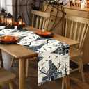 Artscope Black White Spooky Haunted House Tree Ghost Halloween Table Runner, Halloween Holiday Kitchen Dining Table Decoration for Fall Home Decor 13x48 Inch