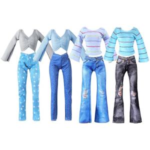 Bencailor 8 Pieces Summer Doll Clothes for 11.5 Inch Doll Accessories Sweaters Denim Pant Regular Outfit Clothing for Girls(Stripe)