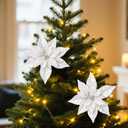 12 Pcs Christmas Iridescent Poinsettia Flowers Artificial 10.6'' Large Shimmery Iridescent Christmas Flowers Decorations with Picks DIY Glitter Xmas Tree Wreath for Xmas Party Decoration