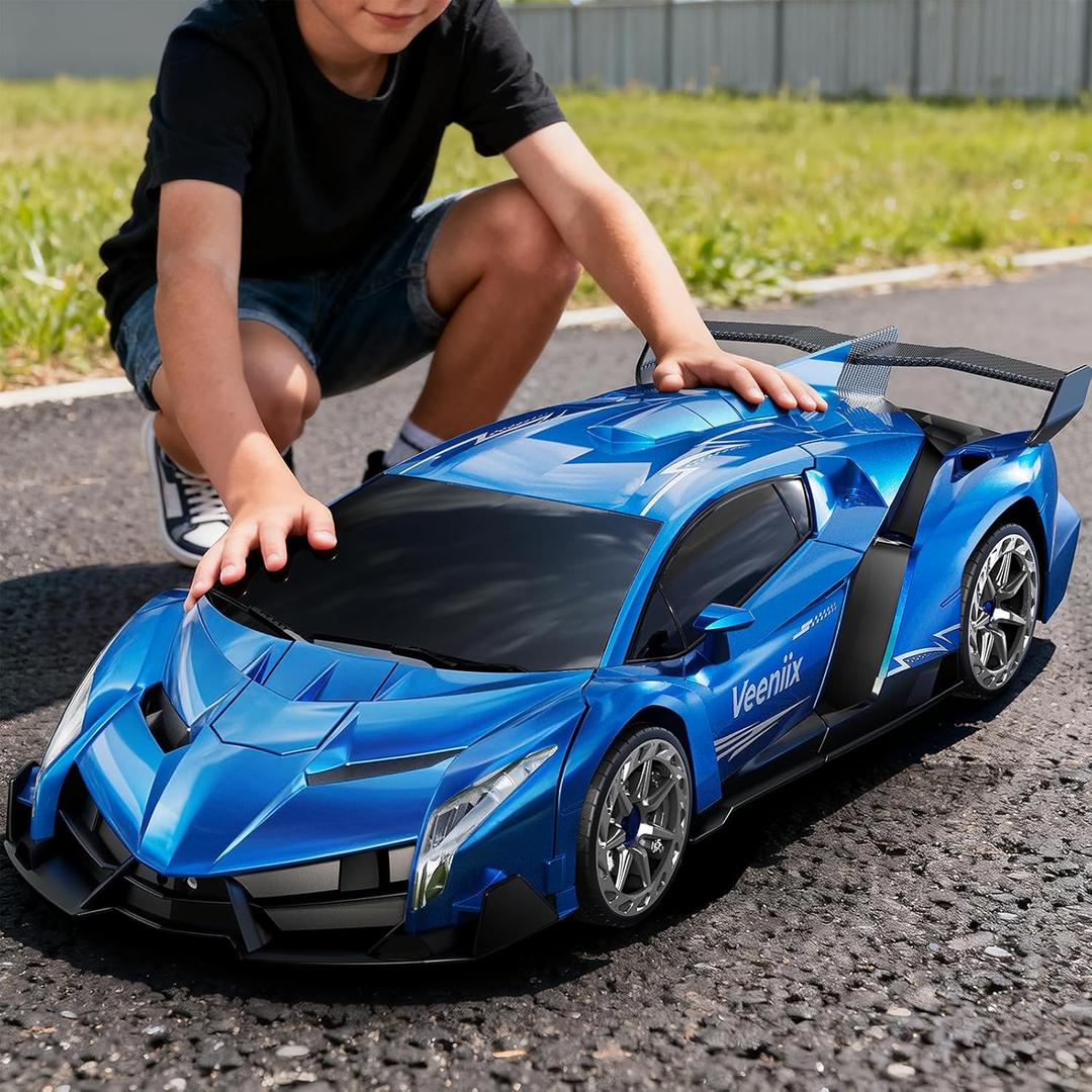 V991 Transform Remote Control Car, 1:10 Big Size, 2 Rechargeable Batteries for 70Min, 2.4GHz Gesture Sensing, One-Key Deformation, Robot Toys Gifts for Boys and Girls (Blue)