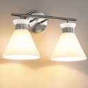 WOSHITU Bathroom Vanity Light Fixtures - Brushed Nickel Bathroom Lighting Fixtures Over Mirror 2-Lights with Modern Milky White Frosted Glass Shade, Mid Century Wall Light 17.3in (Exclude E26 Bulb)