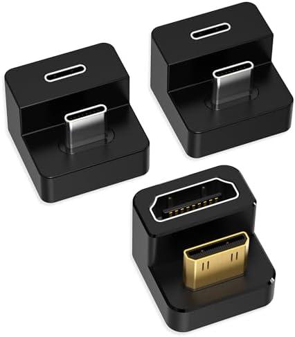 AGVEE 180 Degree Angled USB-C to USB-C Adapter and Long Side Inward U-Shaped Mini HDMI to HDMI Converter, HDMI 2.0 4k@60HZ, Coupler Extender Extension for Portable Display Monitor, Black