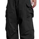 GUDEUBAI Men's Casual Cargo Pants Elastic Waist Drawstring Street Hip Hop Trousers with Pockets (34, Black)