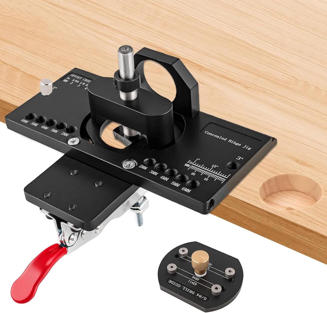 Cabinet Hinge Jig, Metal Concealed Hinge Jig with Quick Clamp and Dust Vacuum Adapter, 35mm Cabinet Door Hinge for Woodworking Door Cabinet Hinges Mounting Tool