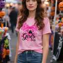 Halloween Ghost Shirts: Magic Kingdom Shirt Women Funny Magic Castle T Shirt Spooky Season Halloween Short Sleeve TeesX-Large,Pink (L)