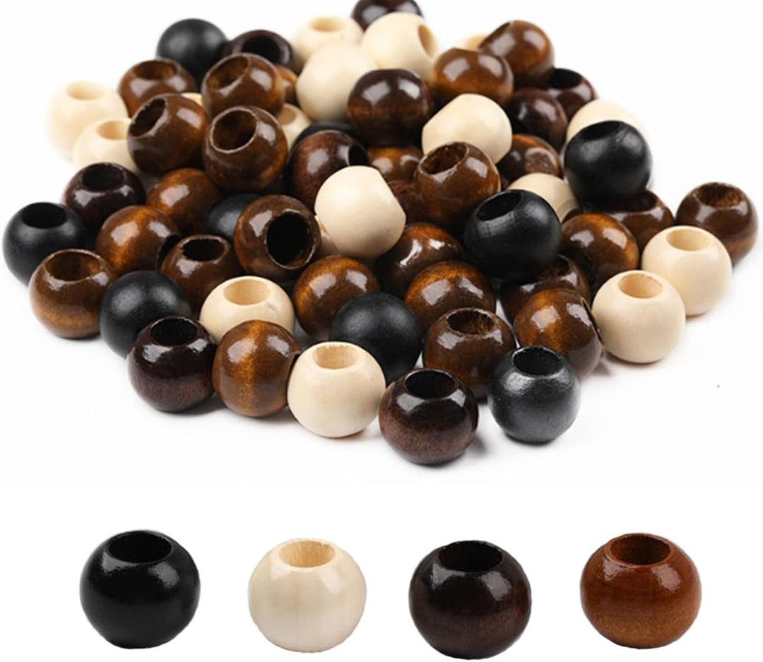 200Pcs Large Hole Natural Wood Beads, BetterJonny 20mm Rondelle Round Wooden Loose Beads Wooden Hair Braid Beads for Macrame Bracelet Jewelry Craft Making(4 Colors)