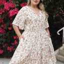Nemidor Womens Plus Size Summer Dress Floral Print Boho Swing Short Sleeve V Neck Casual Mini Dresses with Pocket