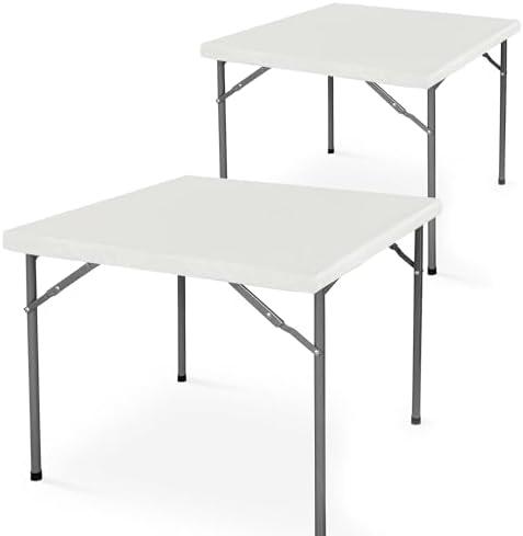 LUSHVIDA Vinyl Card Tablecloth with Flannel Backing 34x34 inch - Waterproof Plastic Picnic Table Cover for Square Folding Table Cloth with Elastic Corners, Ivory