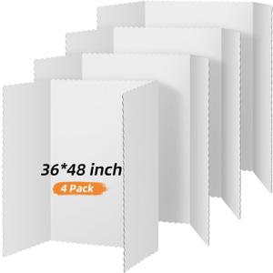 Henoyso 4 Pcs 36 x 48 Inch White Trifold Poster Board Large Tri Fold Presentation White Display Board Foldable Paperboard for Science Fair School Business Project Exhibition